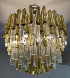  Venini Large Triedi Chandelier by Venini Clear and Gold Leaded Murano Glass Crystal - 3091649