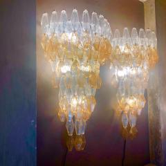  Venini Late 20th Century Pair of Transparent and Amber Polyhedrons Murano Glass Sconces - 1644369