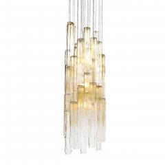  Venini Mid Century Large Muted Citrine Calza Glass Chandelier signed Venini - 4744735