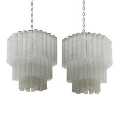  Venini Mid Century Modern Pair of Murano Glass Italian Ceiling Lamps by Venini 1950s - 3225738