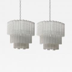  Venini Mid Century Modern Pair of Murano Glass Italian Ceiling Lamps by Venini 1950s - 3226636