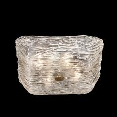 Venini Mid Century Murano Hand Blown Textural Clear Glass Venini Flush Mount Chandelier - 4792513