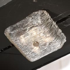  Venini Mid Century Murano Hand Blown Textural Clear Glass Venini Flush Mount Chandelier - 4792521