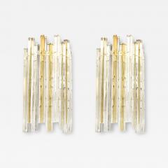  Venini Mid Century Murano Triedre Smoked Amber Clear Glass Sconces by Venini - 4143391