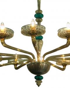  Venini Pair Elegant Murano Chandelier Amber and Emerald Handblown Glass Venini 1960 - 3693544