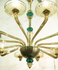  Venini Pair Elegant Murano Chandelier Amber and Emerald Handblown Glass Venini 1960 - 3693545