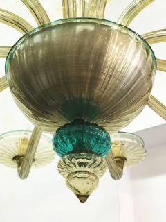  Venini Pair Elegant Murano Chandelier Amber and Emerald Handblown Glass Venini 1960 - 3693550