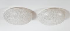  Venini Pair Of Italian Mid Century Murano Blown Maculato White Flush Mounts Signed - 4096160