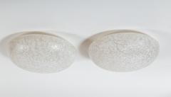  Venini Pair Of Italian Mid Century Murano Blown Maculato White Flush Mounts Signed - 4096163