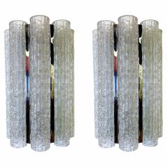  Venini Pair of Italian Modern Hand Blown Glass Chrome Wall Lights Sconces Venini - 4163217
