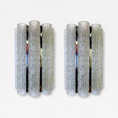  Venini Pair of Italian Modern Hand Blown Glass Chrome Wall Lights Sconces Venini - 4178410