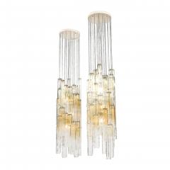 Venini Pair of Mid Century Large Muted Citrine Calza Glass Chandeliers signed Venini - 4622824