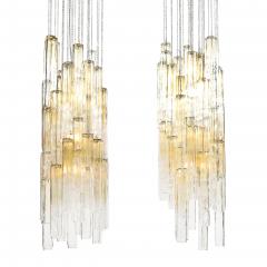  Venini Pair of Mid Century Large Muted Citrine Calza Glass Chandeliers signed Venini - 4622829