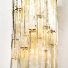  Venini Pair of Mid Century Large Muted Citrine Calza Glass Chandeliers signed Venini - 4622835