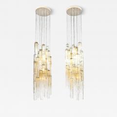  Venini Pair of Mid Century Large Muted Citrine Calza Glass Chandeliers signed Venini - 4623527