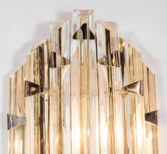  Venini Pair of Mid Century Modernist Sconces by Venini in Pale Amber Murano Glass - 1579174