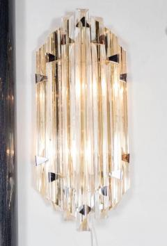  Venini Pair of Mid Century Modernist Sconces by Venini in Pale Amber Murano Glass - 1579175