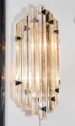  Venini Pair of Mid Century Modernist Sconces by Venini in Pale Amber Murano Glass - 1579176
