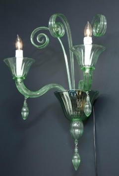  Venini Pair of Venini Style Light Green Murano Glass and Chrome Sconces Italy - 2093748