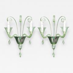  Venini Pair of Venini Style Light Green Murano Glass and Chrome Sconces Italy - 2094923