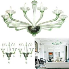  Venini Rare Green Murano Glass Chandelier in the Manner of Venini Italy 2019 - 1260423