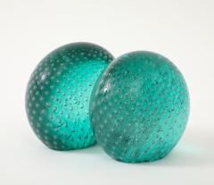  Venini Rare Pair of Green Glass Bookends in Corroso a Bollicine by Venini - 4560816