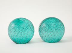  Venini Rare Pair of Green Glass Bookends in Corroso a Bollicine by Venini - 4560818