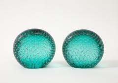  Venini Rare Pair of Green Glass Bookends in Corroso a Bollicine by Venini - 4560819