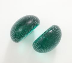  Venini Rare Pair of Green Glass Bookends in Corroso a Bollicine by Venini - 4560821