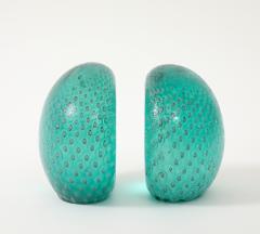  Venini Rare Pair of Green Glass Bookends in Corroso a Bollicine by Venini - 4561393