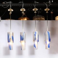  Venini Set of 4 Mid Century Blue White Murano Glass Cylindrical Pendants by Venini - 4550542
