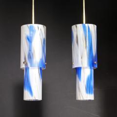  Venini Set of 4 Mid Century Blue White Murano Glass Cylindrical Pendants by Venini - 4550543