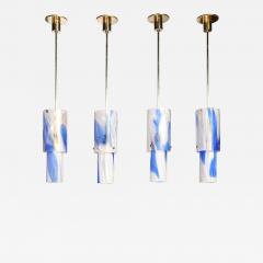  Venini Set of 4 Mid Century Blue White Murano Glass Cylindrical Pendants by Venini - 4553635