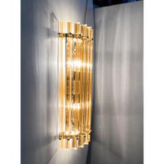  Venini Set of Two Contemporary Amber Triedro Murano Glass Wall Sconce in Venini Style - 4303111