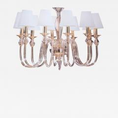  Venini Two Ten Arm Clear Murano Glass Brass Modern Neoclassical Chandeliers - 4104310