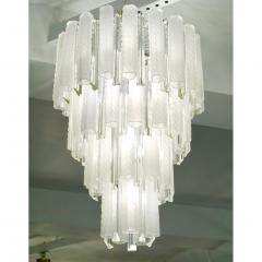  Venini Venini 1960s Cylinder Crystal and White Murano Glass Round Chandelier on Nickel - 1130086