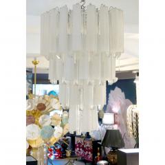  Venini Venini 1960s Cylinder Crystal and White Murano Glass Round Chandelier on Nickel - 1130088