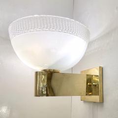  Venini Venini 1960s Italian Art Deco Design White Murano Glass Bowl Brass Wall Lights - 3465636