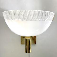 Venini Venini 1960s Italian Art Deco Design White Murano Glass Bowl Brass Wall Lights - 3465641
