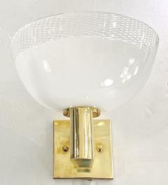  Venini Venini 1960s Italian Art Deco Design White Murano Glass Bowl Brass Wall Lights - 3465642