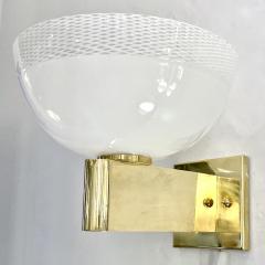  Venini Venini 1960s Italian Art Deco Design White Murano Glass Bowl Brass Wall Lights - 3465643