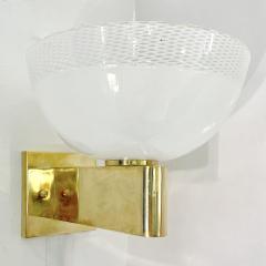  Venini Venini 1960s Italian Art Deco Design White Murano Glass Bowl Brass Wall Lights - 3465644