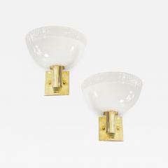  Venini Venini 1960s Italian Art Deco Design White Murano Glass Bowl Brass Wall Lights - 3468632