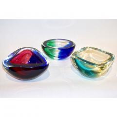  Venini Venini 1970s Italian Murano Glass Geometric Cobalt Blue Yellow Green Red Bowls - 483227