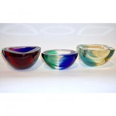  Venini Venini 1970s Italian Murano Glass Geometric Cobalt Blue Yellow Green Red Bowls - 483228