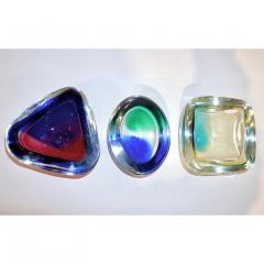  Venini Venini 1970s Italian Murano Glass Geometric Cobalt Blue Yellow Green Red Bowls - 483229