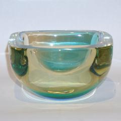  Venini Venini 1970s Italian Murano Glass Geometric Yellow and Aqua Green Bowl - 483304