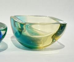  Venini Venini 1970s Italian Murano Glass Geometric Yellow and Aqua Green Bowl - 483310