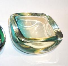  Venini Venini 1970s Italian Murano Glass Geometric Yellow and Aqua Green Bowl - 483311