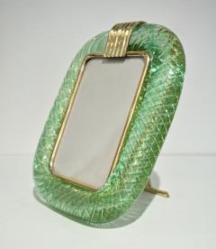  Venini Venini 1970s Italian Vintage Green Gold Murano Glass and Brass Photo Frame - 1889916